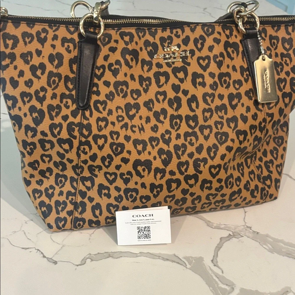 Coach Leopard-Print Tote in Brown and Black with Gold Hardware - Picture 7 of 8